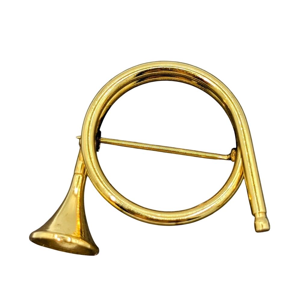 Vintage Gold Tone Musical French Horn Brooch